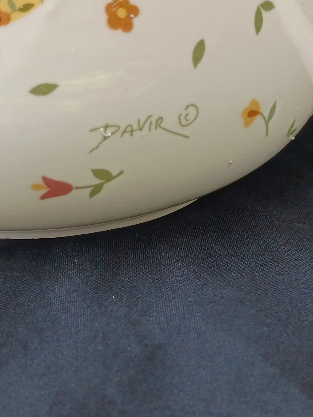 Vtg Mid Century Davir Ceramic Teapot White w Patchwork Flowers Japan